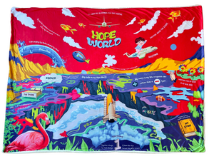 hope world album on a huge blanket for army. it includes all the lyrics and art inspo from jhope's hope world album 