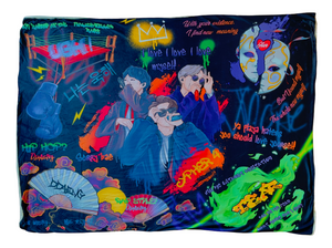 this blanket has all the bts rappers and their songs and lyrics